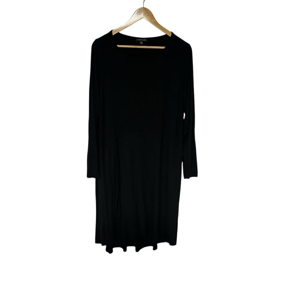 Eileen Fisher Viscose Jersey Stretch Pockets Long Sleeve Knee Dress XL Black - Picture 2 of 11